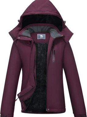 Warm Winter Ski Jacket - Waterproof Snow Coat with Hood, XX-Large, Dark Purple